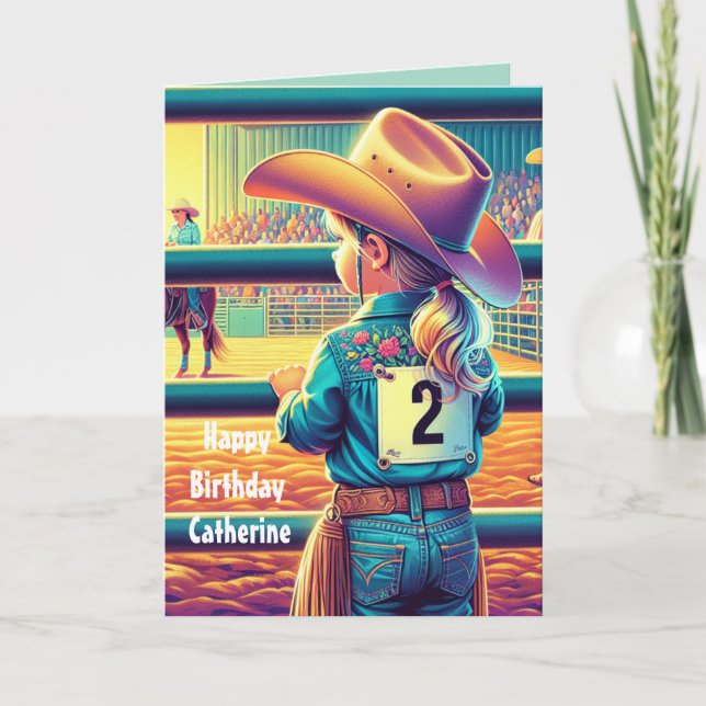 Western Little Cowgirl 2nd Birthday Rodeo Custom Card (Front)