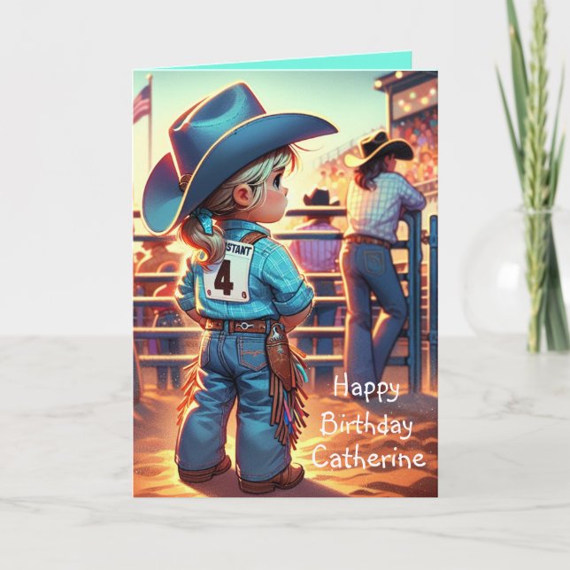 Western Little Cowgirl 4th Birthday Rodeo Custom Card (Front)