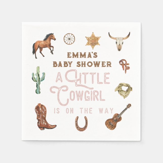 Western Little Cowgirl Baby Shower Napkin (Front)