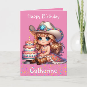 Western Little Cowgirl First Birthday Custom Card