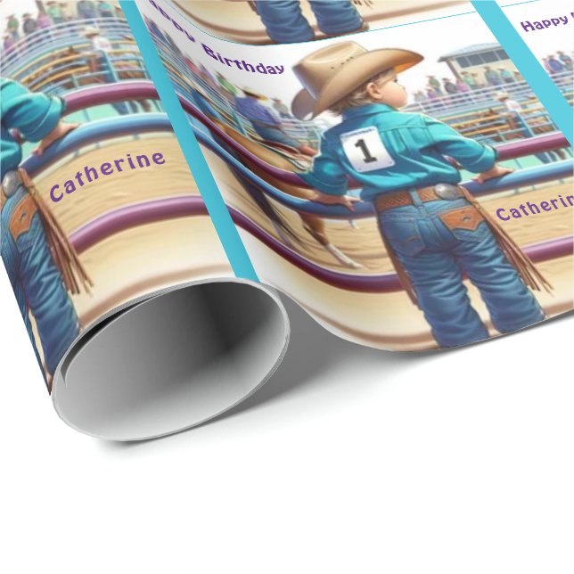 Western Little Cowgirl First Birthday Rodeo Custom Wrapping Paper (Roll Corner)