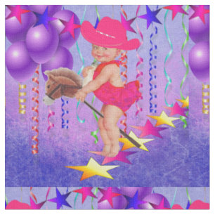 Western Little Cowgirl On Stick Horse Fabric 4.5"