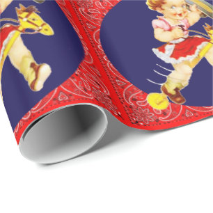 Western Little  Cowgirl On Stick Horse Gift Wrap