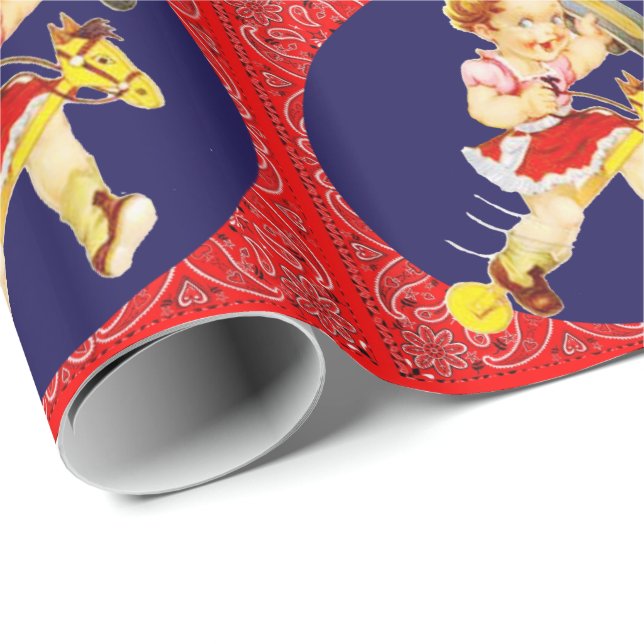 Western Little  Cowgirl On Stick Horse Gift Wrap (Roll Corner)