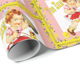 Western Little Cowgirl On Stick Horse Yee Haw Wrapping Paper