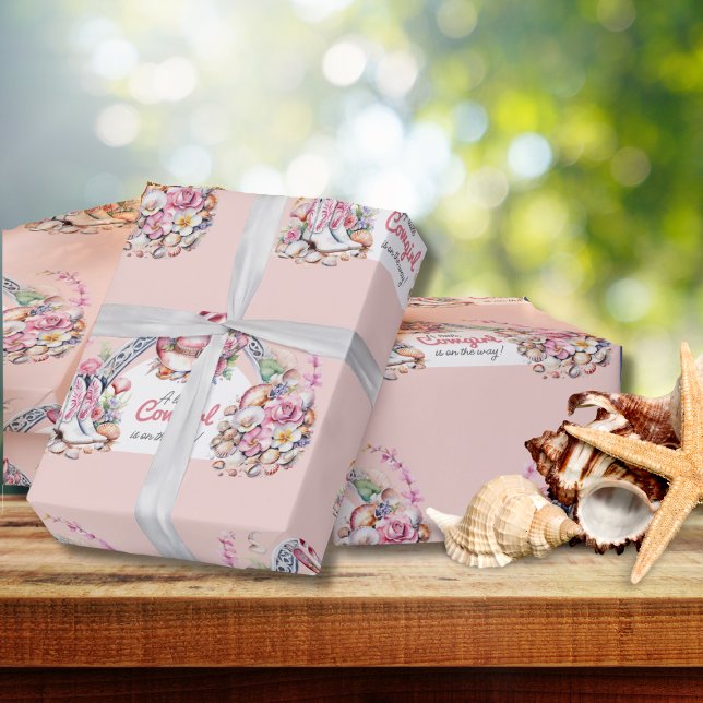 Western Little Cowgirl Pink Coastal Baby Shower Wrapping Paper (Creator Uploaded)
