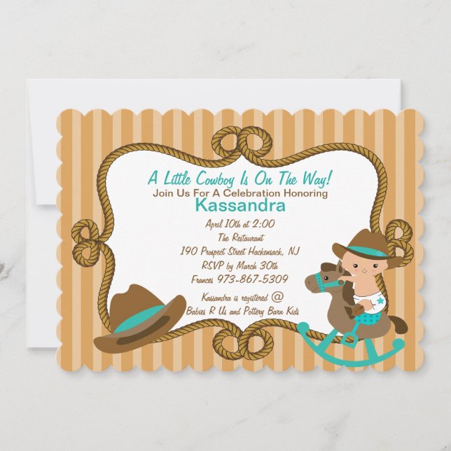 Western Little Green Cowboy Baby Shower Invitation (Front)