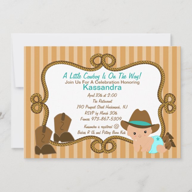 Western Little Green Cowboy Baby Shower Invitation (Front)