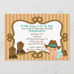 Western Little Green Cowboy Baby Shower Invitation