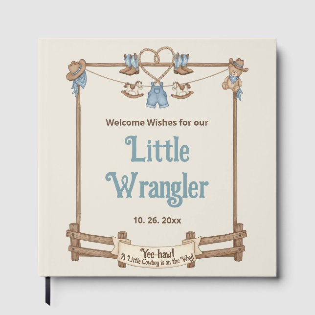 Western "Little Wrangler" Foil Baby Shower Guest Book (Front)