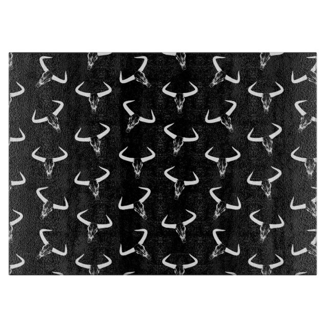 Western Longhorn Bull Horns Design Desert Skulls Cutting Board (Front)