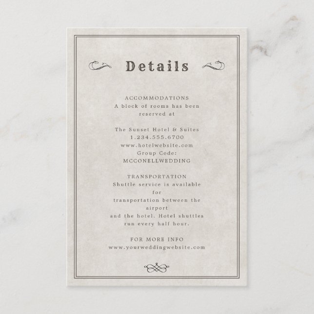 Western longhorn wedding details card (Front)