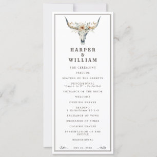 Western longhorn wedding program invitation