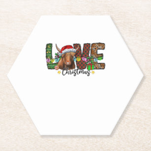 Western Love Christmas Scottish Cow Highland Cattl Paper Coaster