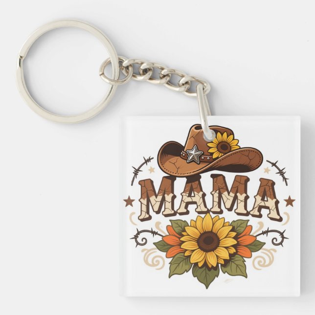 Western Mama Sunflower Cowgirl Design Key Ring (Front)