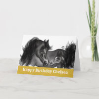 Western Mare Filly Charcoal Drawing Happy Birthday