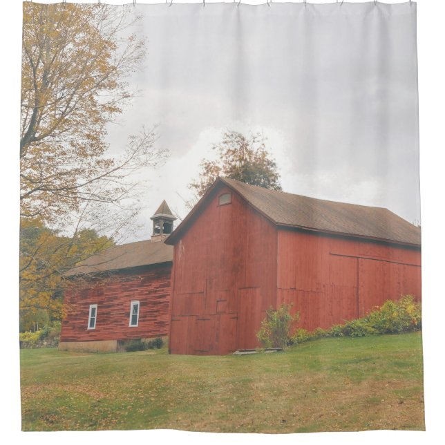Western Mass Big Red Barn in Autumn Shower Curtain (Front)