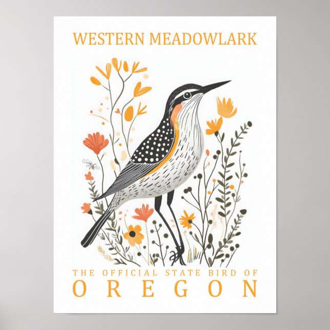 Western Meadowlark Bird of Oregon Travel Poster (Front)