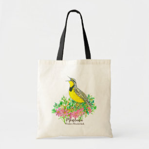 Western Meadowlark Bitterroot Pink Wildflowers Tote Bag