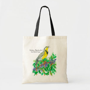 Western Meadowlark Oregon Flowers Bird Tote Bag