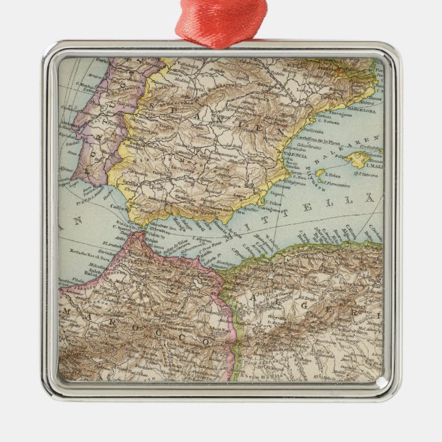 Western Mediterranean Map Metal Tree Decoration (Front)