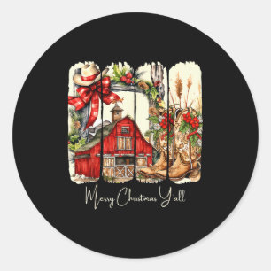 Western Merry Christmas Yall Barn Design Classic Round Sticker