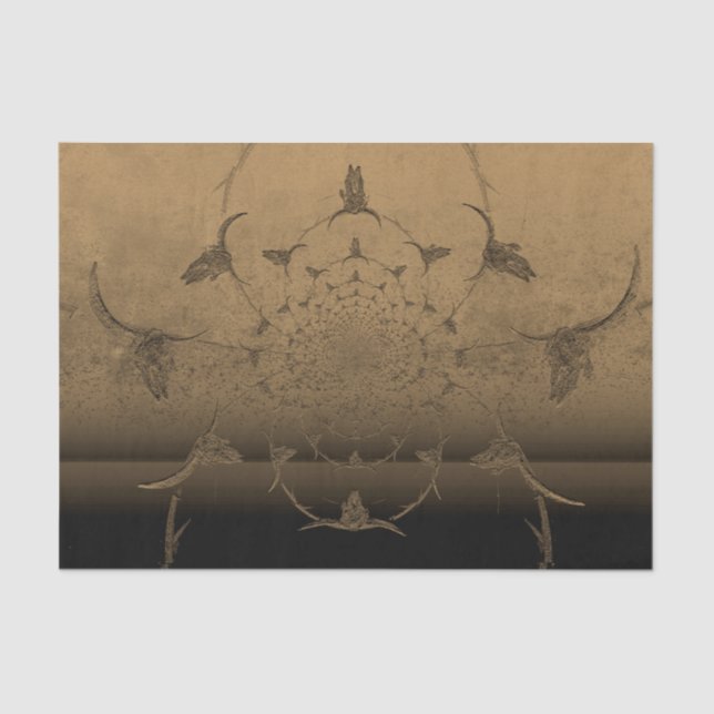 Western Metallic Sepia Brown Texture Bull Skull Tissue Paper (Front)