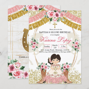Western Mexican Pink Boot Charra Baptism&Birthday Invitation