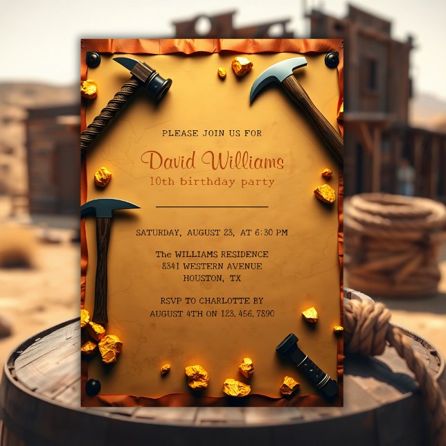 Western Miner Party Gold Mining Birthday Invitation (Western Miner Party Gold Mining Birthday Invitation)