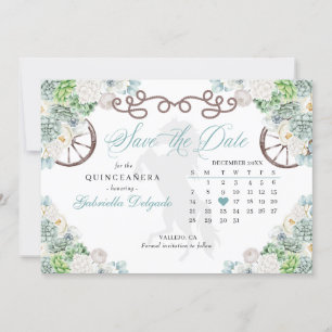 Western Mint Green Cacti Quinceañera Save The Date Invitation