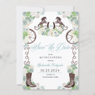 Western Mint Green Cacti Save The Date Quinceañera Invitation