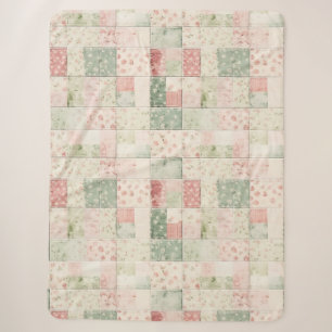 Western Mint Pink Floral Quilt Patterns Sherpa Blanket