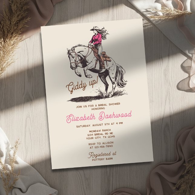 Western Modern Cowgirl Bucking Horse Bridal Shower Invitation (Creator Uploaded)