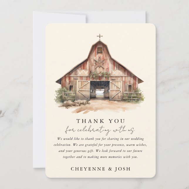 Western Modern Rustic Wedding Photo Thank You  (Front)