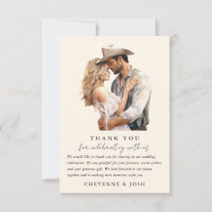 Western Modern Rustic Wedding Photo Thank You 