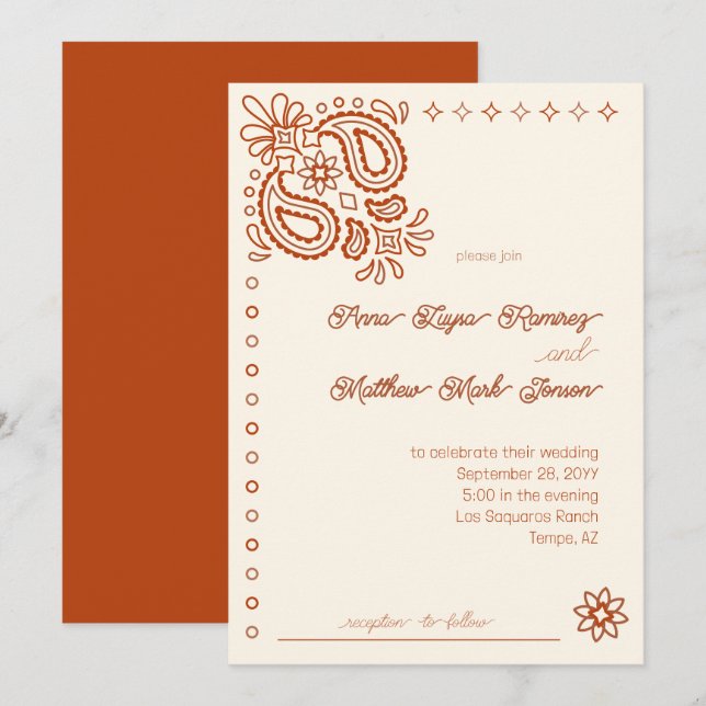 Western Modern Simple Rust and Ivory Wedding Invitation (Front/Back)