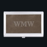 Western Monogram Brown Faux Leather Business Card Holder<br><div class="desc">This personalised business card case features a light brown monogram in Western-style font on a brown faux leather background.</div>