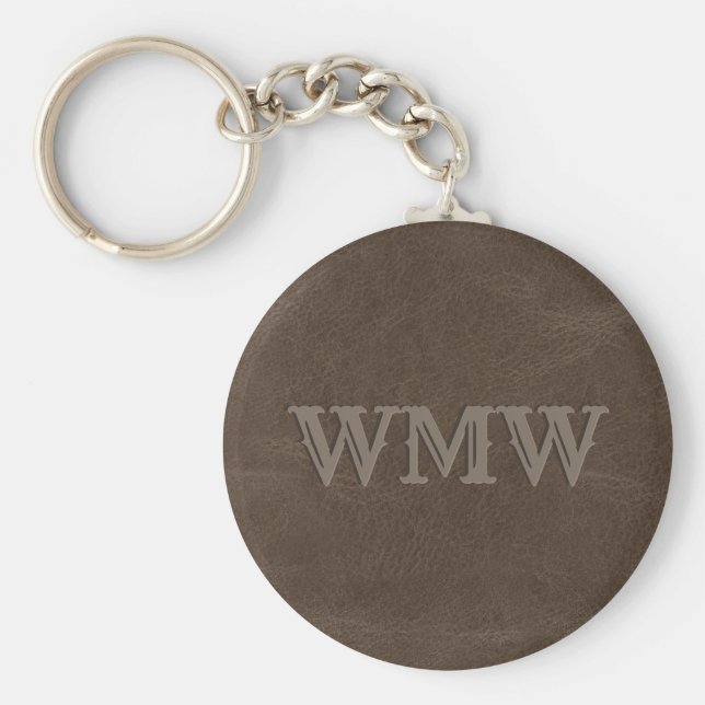 Western Monogram Brown Faux Leather Key Ring (Front)