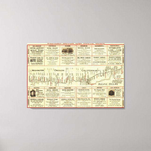 Western Motor Car Route GuidePanoramic Map Canvas Print (Front)