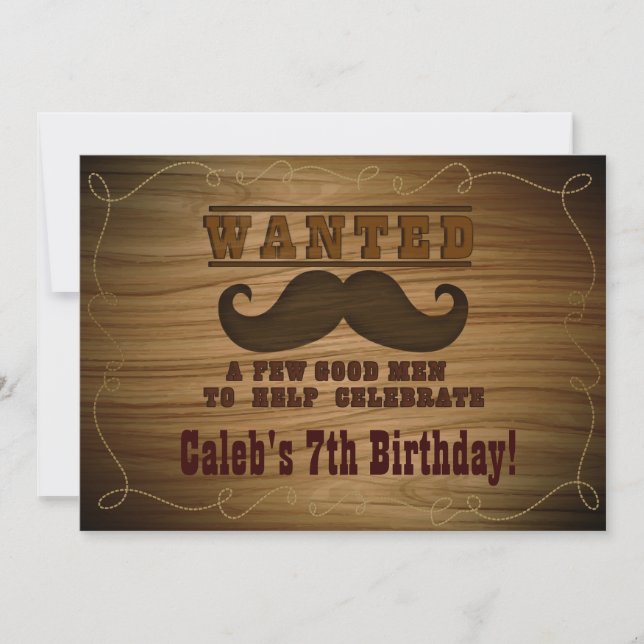 Western Moustache Wanted Birthday Party Invitation (Front)