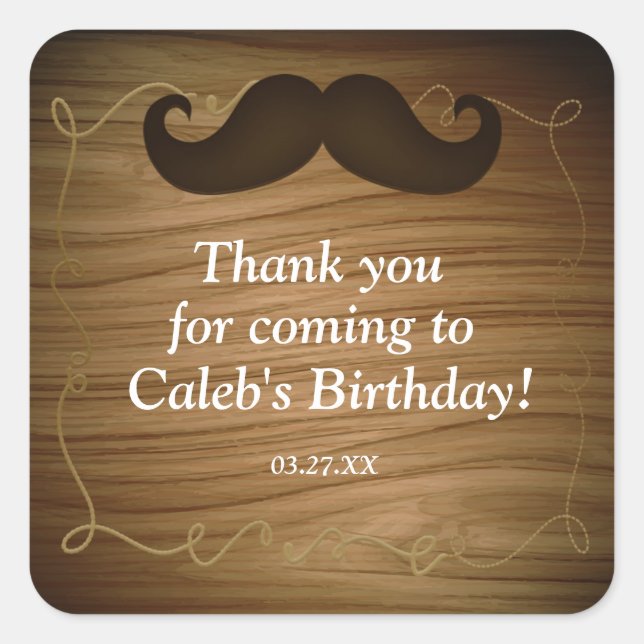 Western Moustache Wood Birthday Party Sticker Labe (Front)