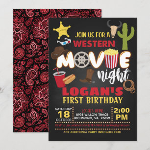 Western Movie Night Birthday Invitation