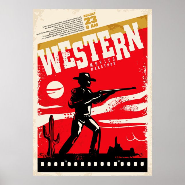 Western movies marathon retro poster design layout (Front)