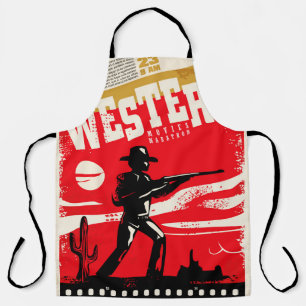 Western movies marathon retro poster design layout apron