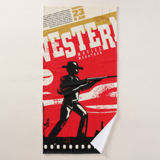 Western movies marathon retro poster design layout bath towel