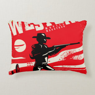 Western movies marathon retro poster design layout decorative cushion