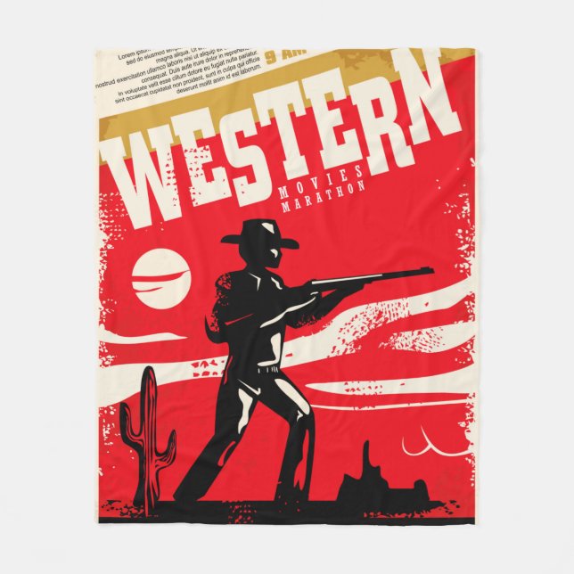 Western movies marathon retro poster design layout fleece blanket (Front)