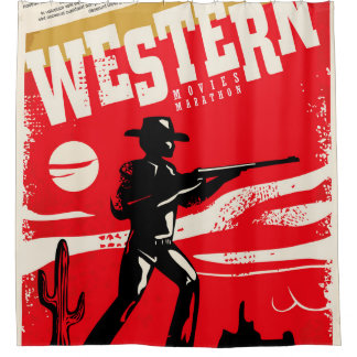 Western movies marathon retro poster design layout shower curtain