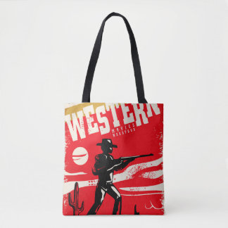 Western movies marathon retro poster design layout tote bag