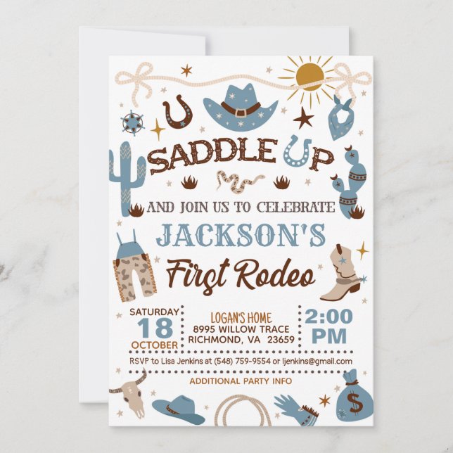 Western My First Rodeo Birthday Boy (Blue)  Invitation (Front)